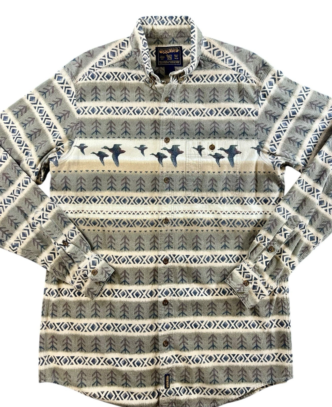 Woolrich Men’s XL Tall Button Front Shirt Aztec Birds Outdoor Flannel