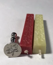 Vtg 1970s Sealing Wax Set w/ Metal Butterfly Stamp & 2 Wax Sticks Rose & Yellow