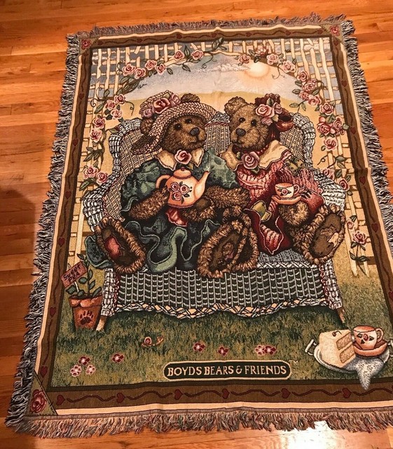 BOYDS Bears and Friends Tapestry Throw Blanket/Rug 69" x 50" New