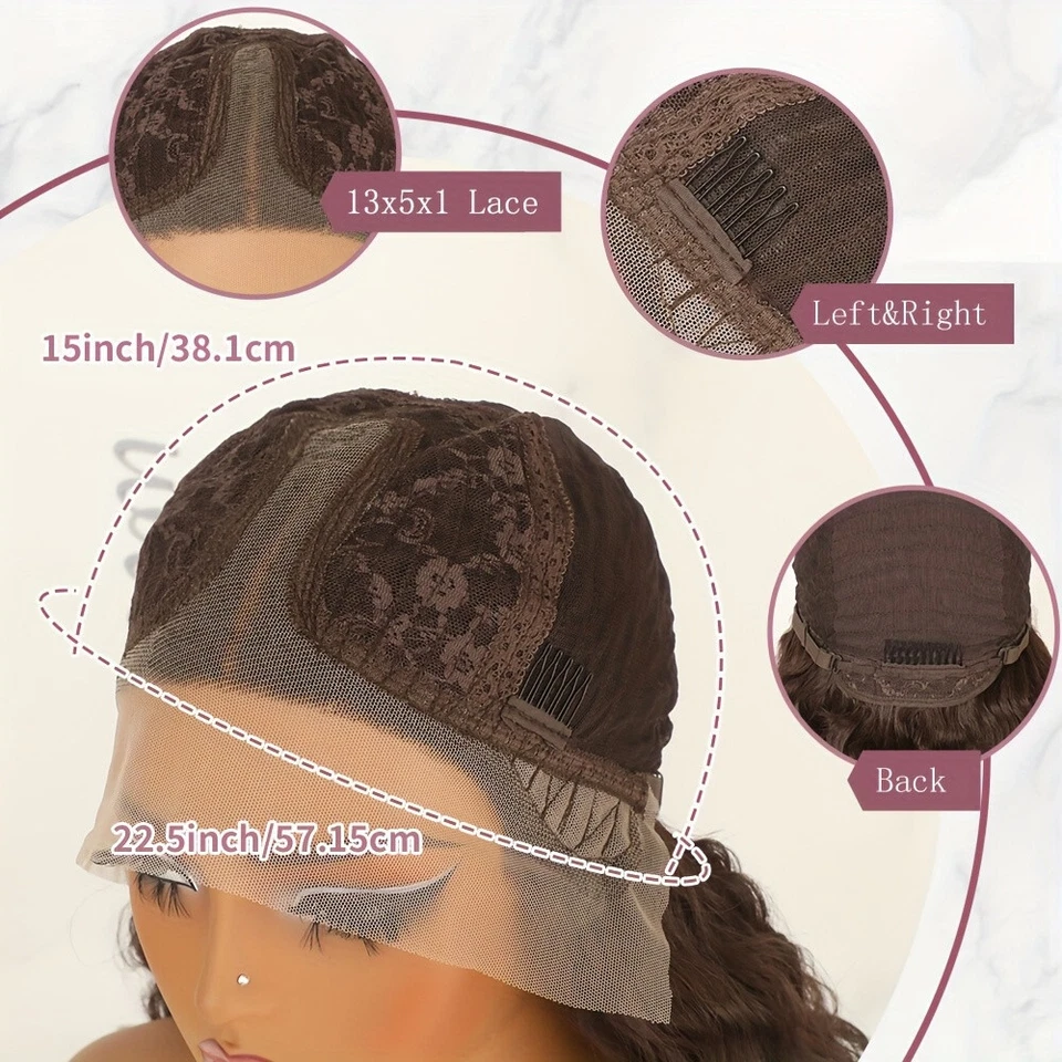 Pelucas delanteras de encaje para cabello castaño sueltas rizadas seguras contra el calor línea del cabello natural como cabello humano Foto 2 de 4