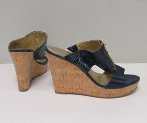 MARC FISHER Winner GOLD BLUE SNAKE LEATHER CORK WEDGES ZIP SANDALS 7.5 | eBay