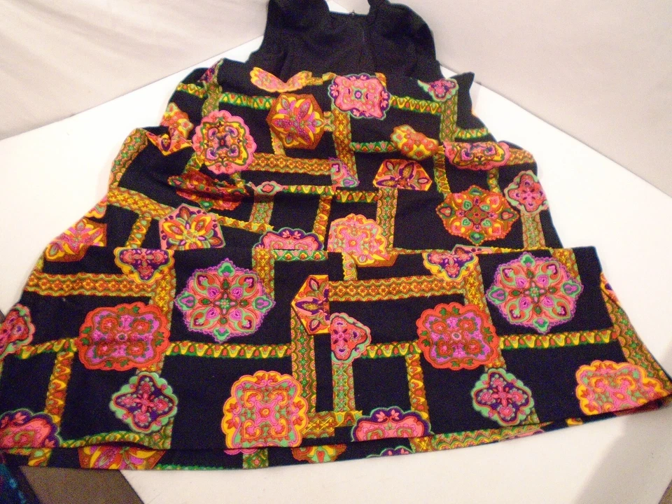 Maxi Vestido Años 60/70 Vintage Mr. B of California Talla 14 Brillante Floral Retro Boho Foto 2 de 4