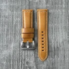 For Officine Panerai Watches 24mm Lug Dark Yellow Leather Watch Strap Band