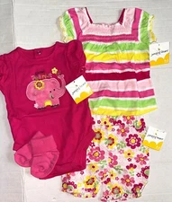 JUMPING BEANS 4 piece set pink/multi striped floral motif size 0-3 months