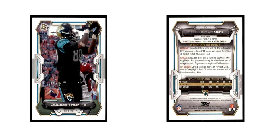 2015 Bowman Julius Thomas Football Cards #34 - Image 3 of 3