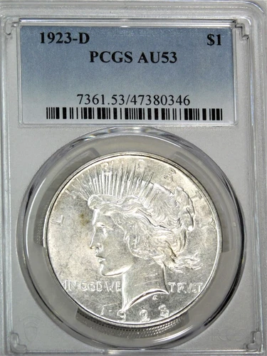 1923-D Peace Silver Dollar PCGS AU53 Frosty Luster PQ New Holder #E607C