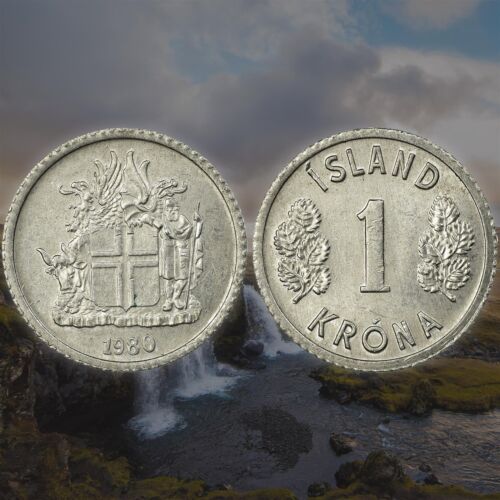 Icelander Coin Iceland 1 Krona | Bull Grioungur | Betula Pubescens | 1976 - 1980 - Picture 1 of 1