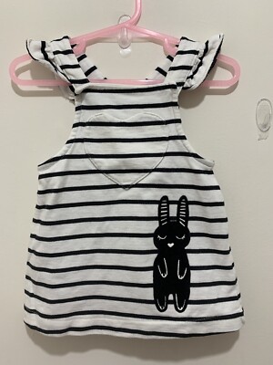 Baby Mädchen Baby K Mylene Klass weiß schwarz gestreift Häschen Trägerkleid 1-3m 
