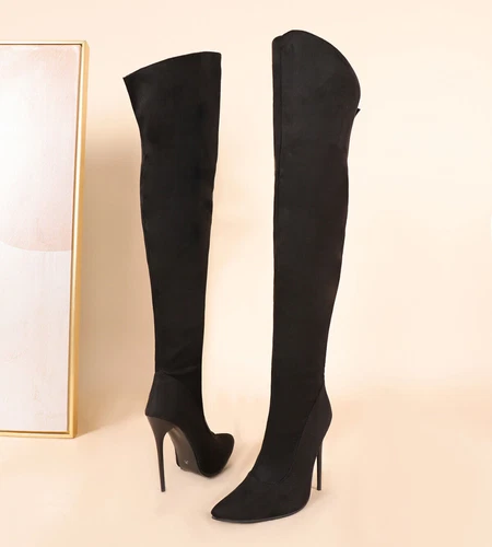 Damen 12 cm High Heels Stiefel Overknees 34-48 spitz Reißverschluss Schuhe sexy - Bild 20 von 29