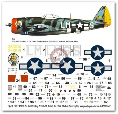 Peddinghaus 1/72 P-47D-25 Thunderbolt Markings David Schilling Boxted 1944 1909 - Picture 1 of 1