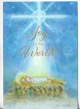 NEW LEANIN' TREE Christmas Card 4.75x6.75 Baby Jesus in Manger-Joy to the World