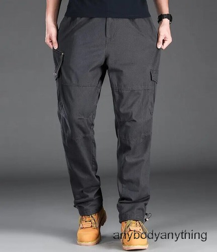 Hombres Pantalones de Carga Informales Cremallera Multi-bolsillo Rectos Pantalones Sueltos Cintura Elástica - Imagen 19 de 28
