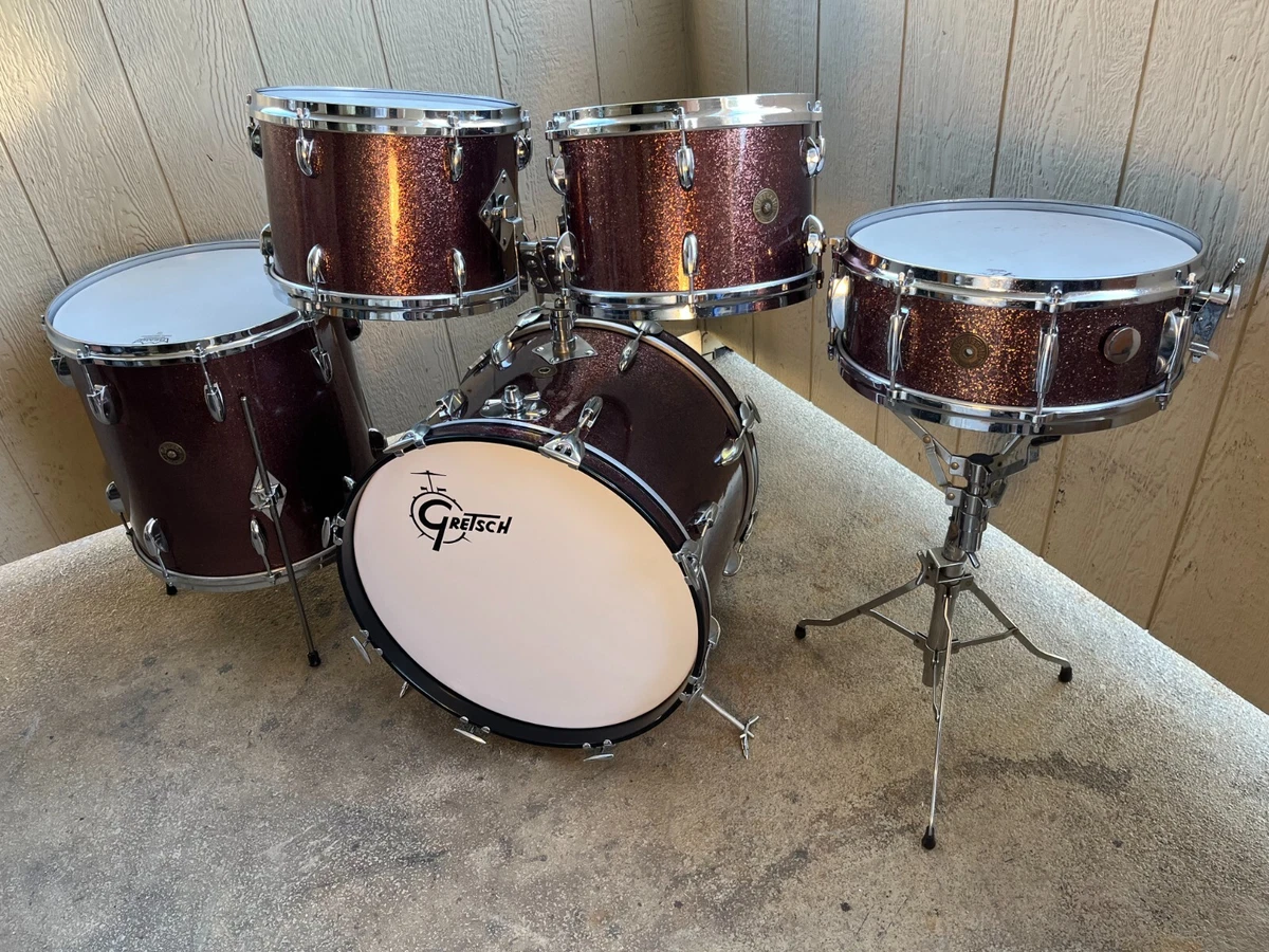 Vintage Gretsch 1964 5 Burgundy Sparkle 5pc Drum Set Matching Snare. Beauties