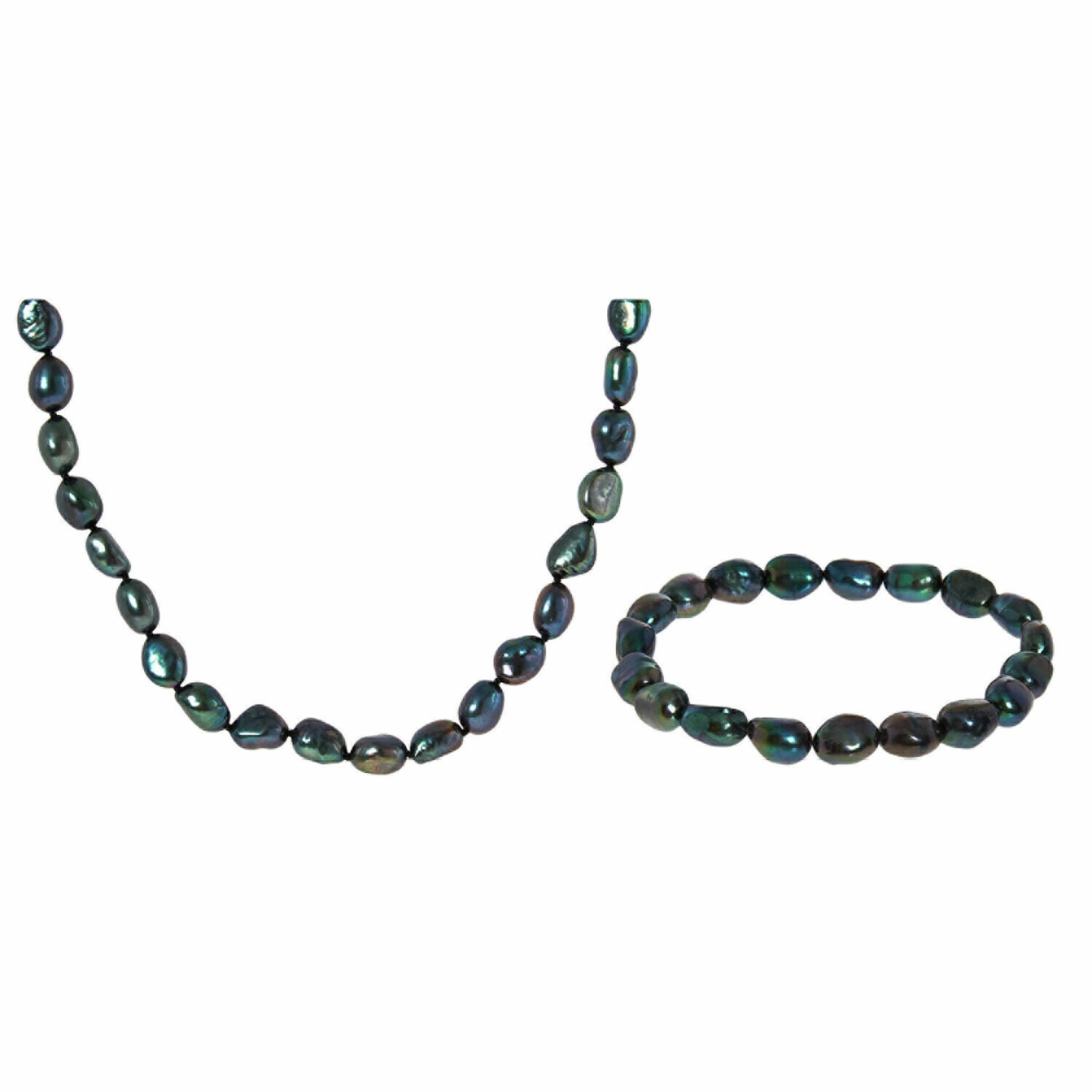 RRP £79 KYOTO PEARL SET- Peacock GENUINE Pearl Necklace 45cm & Stretch Bracelet image 9