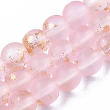 50 Pink Frosted Glass Beads Round 8mm BULK Spacers Jewelry Round Gold Flecked