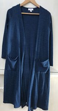 LuLaRoe Sarah Duster Cardigan Sweater Size XS Blue Striped Long Open Front
