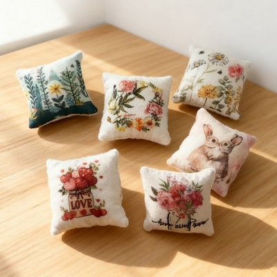 #ad 6PCS Dollhouse Miniatures 1:12 Lot Artisan Vintage Handmade Cusion Throw Pillows $11.73