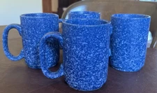 Set of 4 Vintage Seymour Mann Coffee Mugs Blue Sponged Glaze Japan 1980