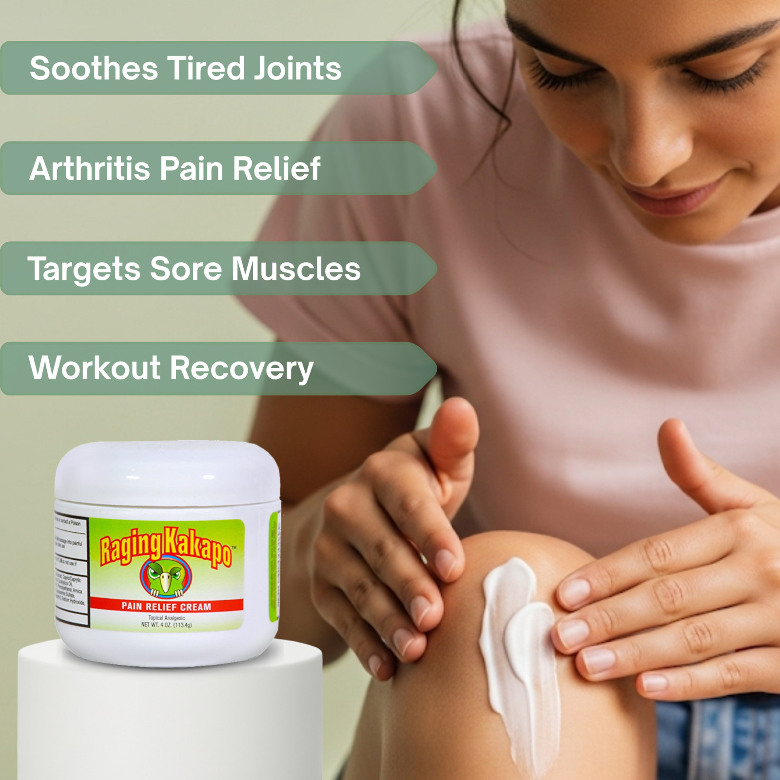 Raging Kakapo Pain Relief Cream 4 oz. Arthritis, Sore Muscles, Joint Pain Relief
