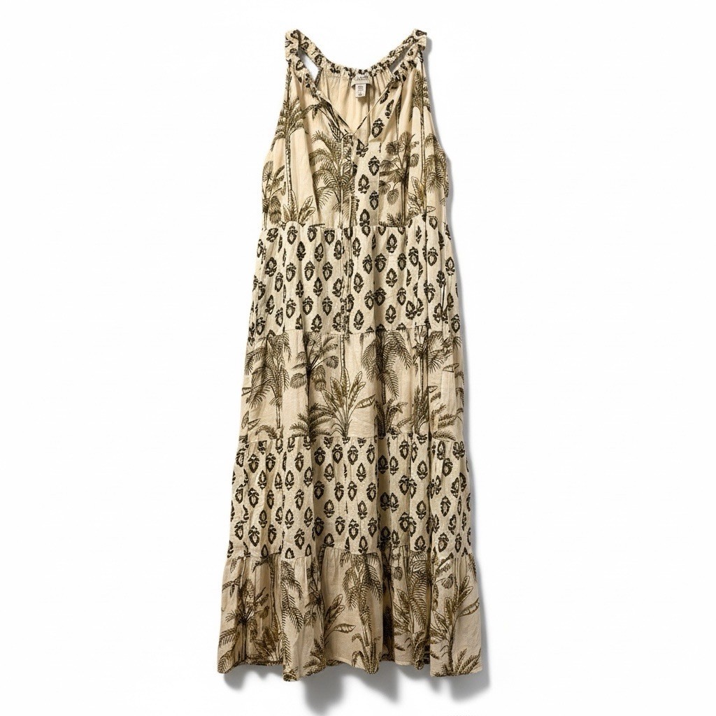 Calypso St Barth Womens Maxi Dress Resort A Line Tassel V Neck Large Cotton