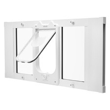 Cat Door for Window - Adjustable 31"-36" Width, 4 Secure Lock Modes, Weatherproo