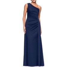 Xscape Midnight Blue One-Shoulder Scuba Crepe Evening Gown Size 6 268