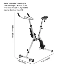 Aquatic Bike Underwater Bicycle Pool Exercise Fitness Equipment Stainless Steel