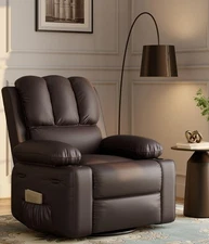 Massage Recliner Chair with Heat, 360° Swivel Rocker, Cup Holders Sofa Brown