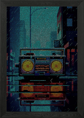 Retro Ghettoblaster im Regen gerahmtes Wandbild Poster Leinwanddruck Bild