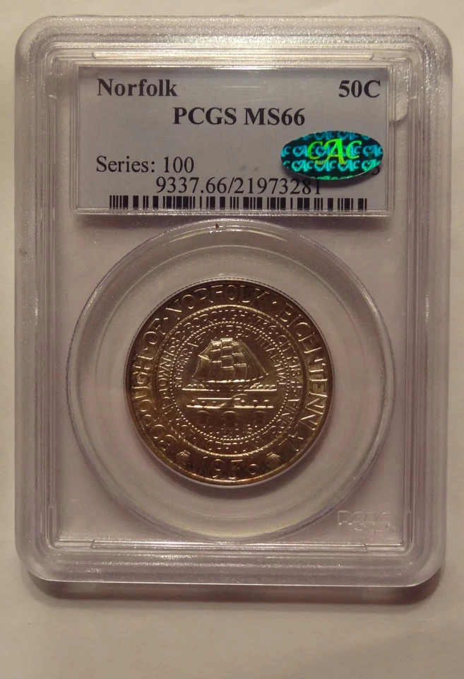 1936 NORFOLK COMMEMORATIVE HALF DOLLAR, PCGS MS 66, CAC APPROVED !, NICE TONING! - Image 3 of 3