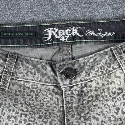 ROCK 47 WRANGLER SZ 9X31 GRAY CHEETAH PT ULTRA LOW RISE SKINNY JEANS WHS10VB