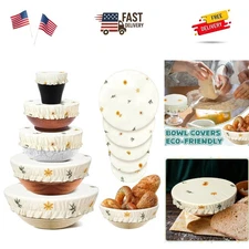 10 Pcs Bowl Covers Reusable in 5 Size Stretch Cloth Fabric Elastic Food Stora...