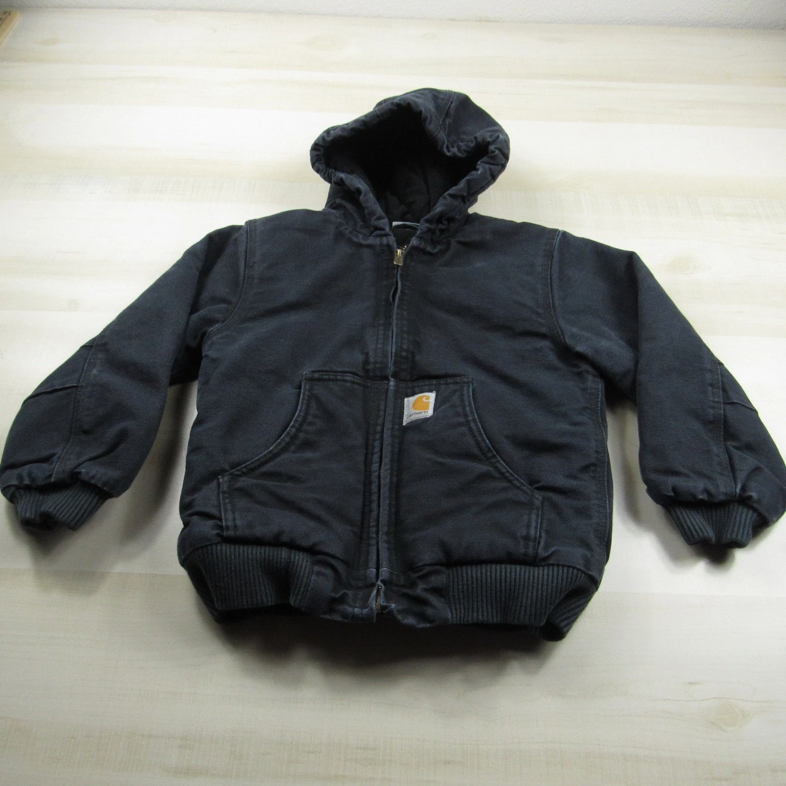 Carhartt Jacket Boys Extra Small 6 Blue Canvas Quilted Lined Hoodie Utility