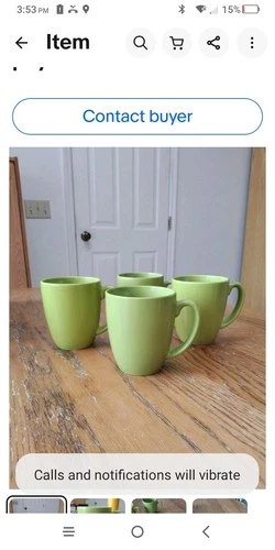 Corelle Coordinates Stoneware Coffee Mugs 12 oz Lime Green, Vintage, Set of 4