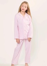Petite Plume Girls Light Pink Gingham Cotton Twill Pajama Set