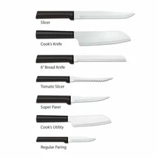 Rada Cutlery Black 7 pc Kitchen USA made L/R Chef, Parings, Tomato Knife Slicer+