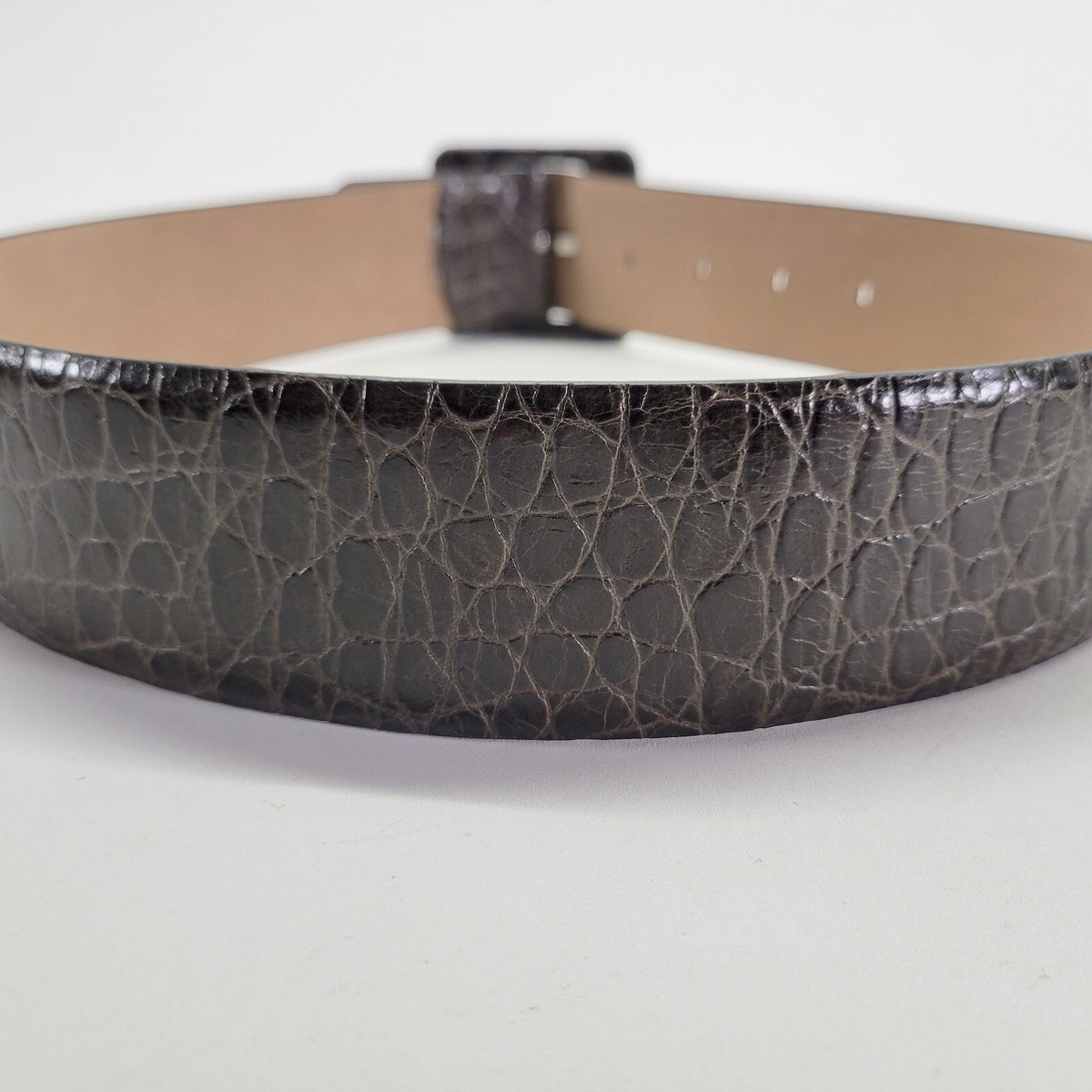 Ann Taylor Leather Belt 28 30 S Alligator Croc Print Dark  display picture 1