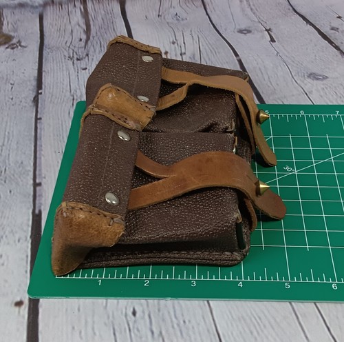 Vintage Old Military Double Ammo Pouch Leather 2-piece LOT Cartridge Case War - Picture 24 of 24
