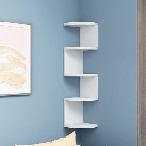 White 5 Tier Floating Corner Shelf Wooden Storage Display Rack Unit Wall Mounted - Picture 6 of 11