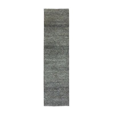 2'6''x10' Gray Hand Knotted Grass Design Pure Undyed Wool Runner Rug R79706