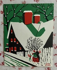 Vintage UNUSED John Locke Christmas Snowy Saltbox House Victorians Greeting Card