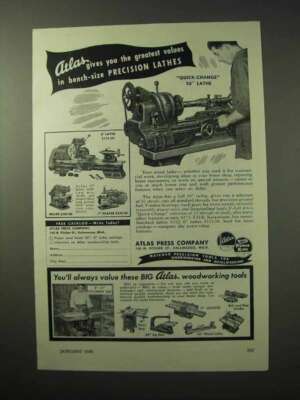 1950 Atlas Quick-Change 10 inch Lathe Ad - Values