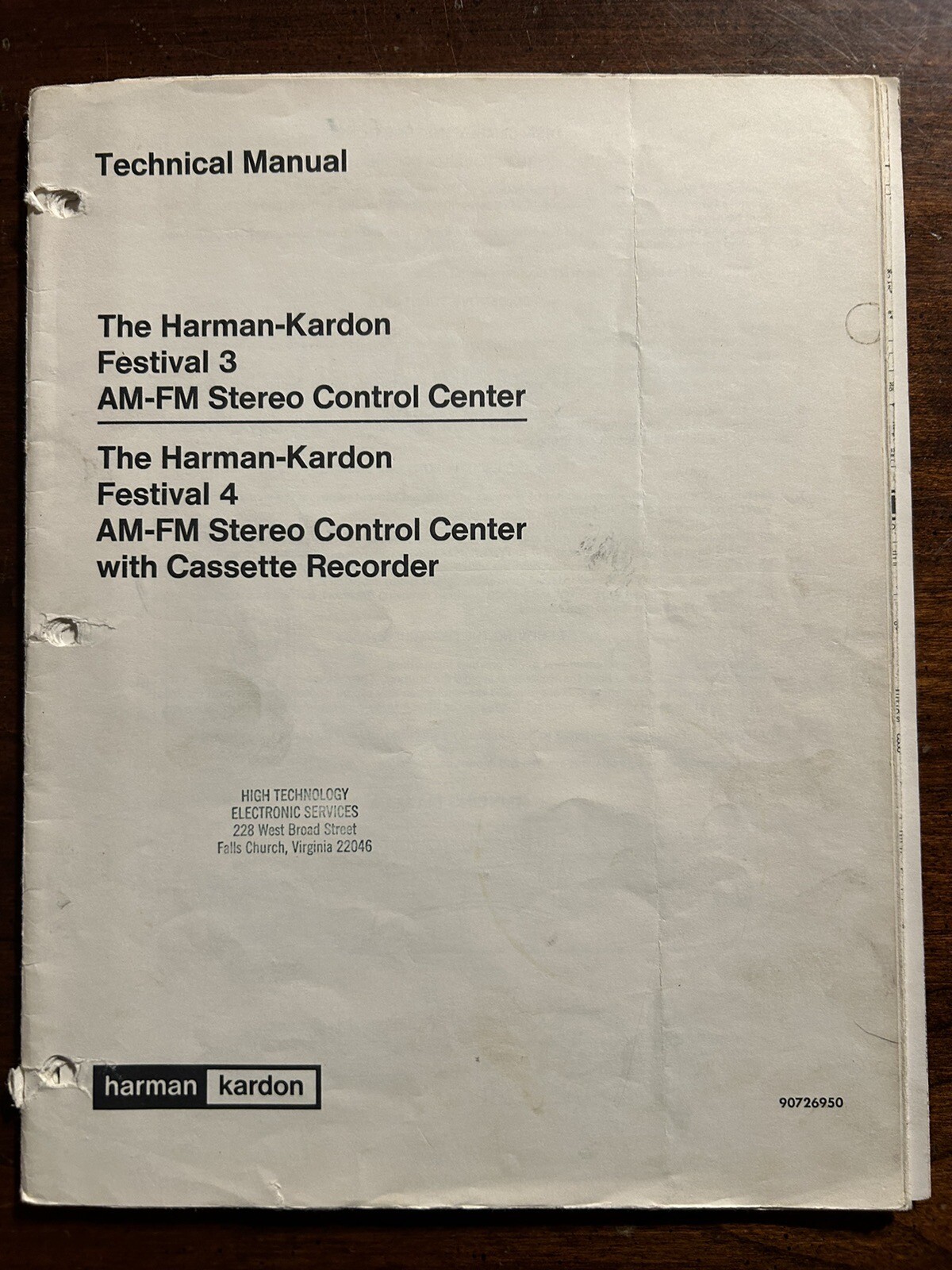 Harman Kardon Festival 3 4 Stereo Tape Recorder Technical Manual Original HK OEM