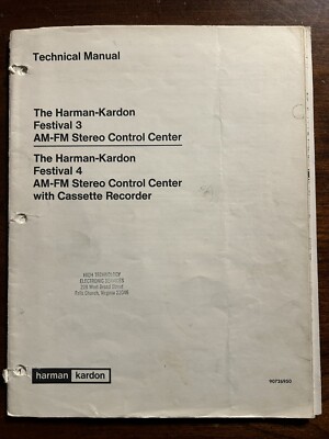 Harman Kardon Festival 3 4 Stereo Tape Recorder Technical Manual Original HK OEM
