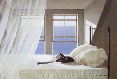 COASTAL CAT ART PRINT Nap Time by Zhen-Huan Lu Kitten Seascape Bed Poster 13x19