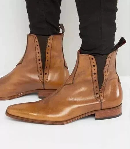 Handmade Leather Tan Formal Chelsea Ankle Boot For Men Classic Chelsea Boots