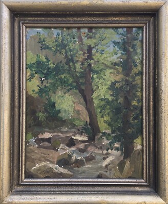 Ölbild Impressionist Deutscher Maler  Studie Waldbach Natur Bäume 45 x 37 cm