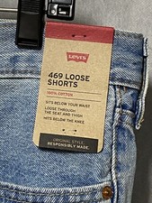 NWT Levi's 469 Shorts Men 44 Light Blue Denim Jean Loose Baggy Skate Fray Bottom