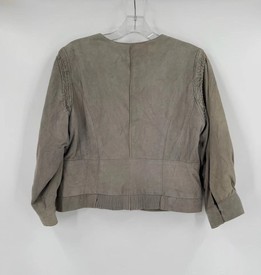 Chaqueta Corta Joie Mujer Gris Gamuza Cuero Cabra Cuello Redondo Pintuck Talla S Foto 2 de 4