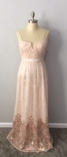 Hailey Adrianna Papell Oyster Blush Lace Sequin Embellished Gown Dress Sz 2 NWT